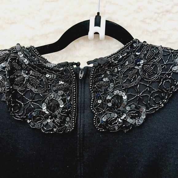 Dress Shift 20W Black Vintage Glam Mob Wife Evening Party Holiday Sequins Beads - Picture 12 of 12